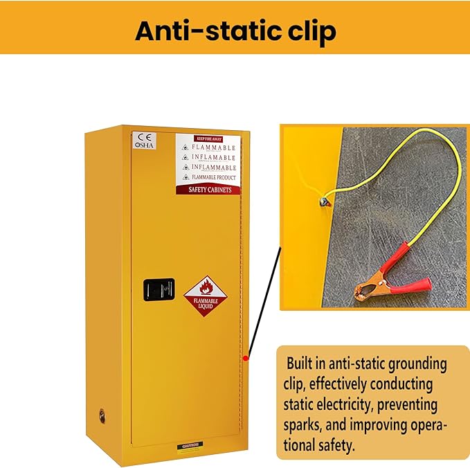 159 Gal Double Layer Alloy Steel Flammable Storage Cabinet with 3-Point Locking System, 2 Inch Leak-Proof Sump, Adjustable Galvanized Shelves for Factory Lab Warehouse Use, Metal Safety Cabinet