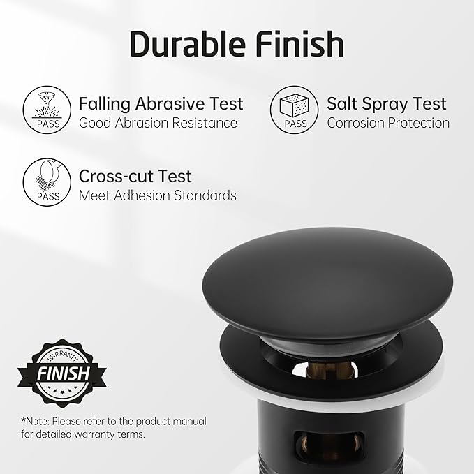 KES Bathroom Sink Drain with Overflow, Matte Black Pop Up Drain 2 Pack for Vanity Vessel Sink, All Metal Bathroom Sink Stopper, T304 Stainless Steel and Brass, S2008A-BK-P2-KES