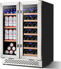 24 Inch Wine and Beverage Refrigerator Under Counter, Dual Zone 20 Bottles & 88 Cans Beverage Fridge with Stainless Steel Tempered Glass Door, Built-in/Freestanding Mini Fridge for Office/Bar/Kitchen