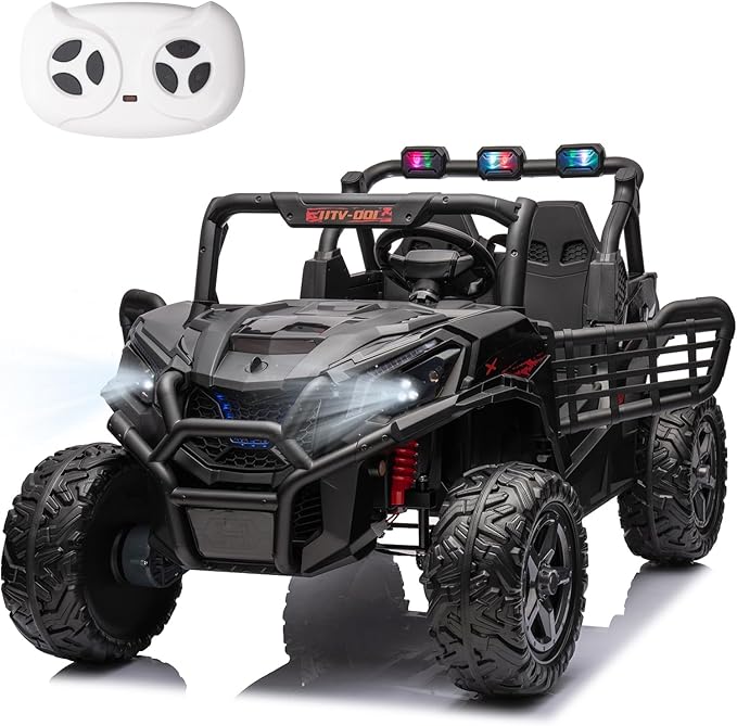 24V 2-Seater Ride On Car, Side by Side Kids Ride On Truck with Remote Control, Battery Powered Electric Car for Kids, Off-Road Ride On Truck with Bluetooth, Black