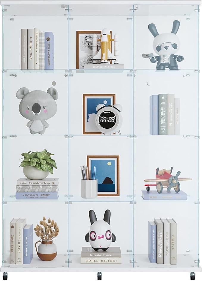 Yoluckea 4 Shelves Glass Display Cabinet Extra Large, Floor Standing Clear Glass Curio Cabinet Collection Display Case for Living Room Bedroom 66.14” x 47.64” x 14.57” White