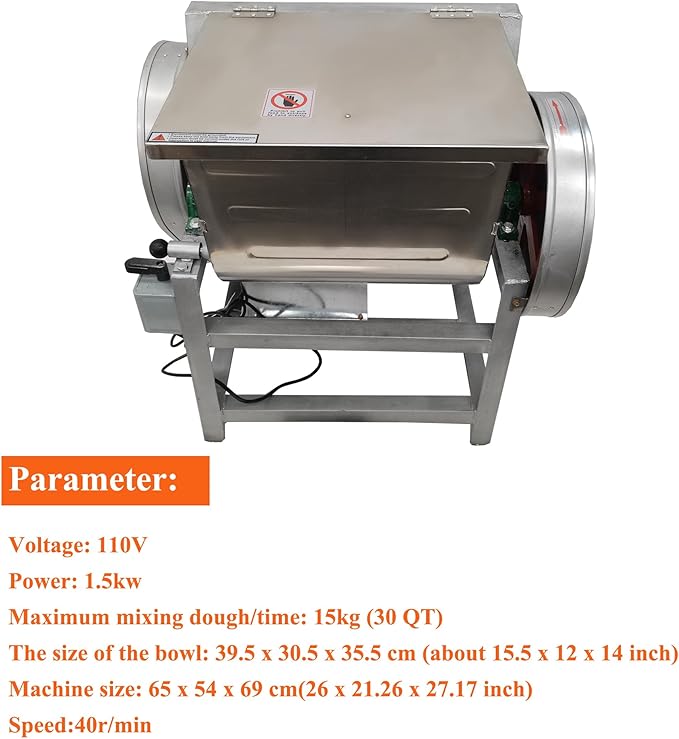 Electric Dough Mixer - Commercial Blender with Kneading Capacity of 15kg (30QT) Flour Mixing Machine - 110V with Dough Knife