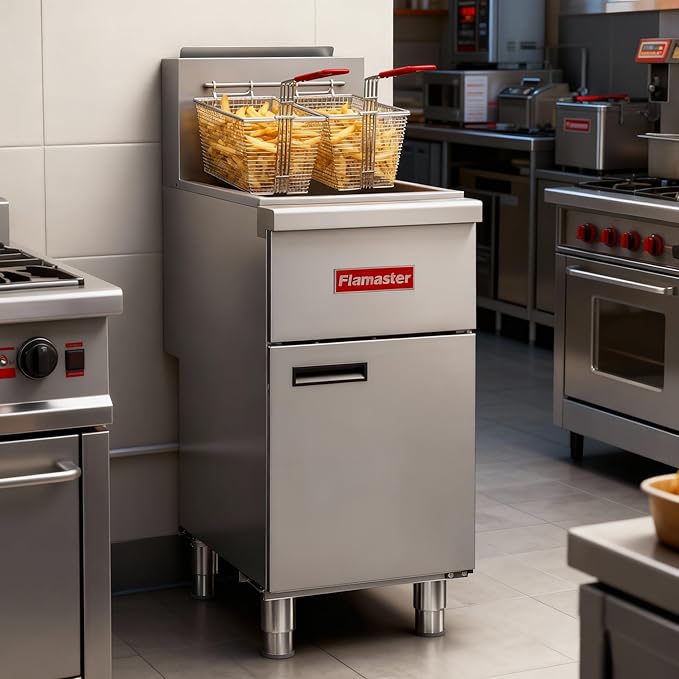 Commercial Gas Floor Fryer with 2 Baskets, 120000 BTU Natural Gas Fryer-Only Commercial Use, 4 Heating Tubes, 55 lb Oil Capacity Deep Fryer for Restaurants, Fast Food, Food Trucks