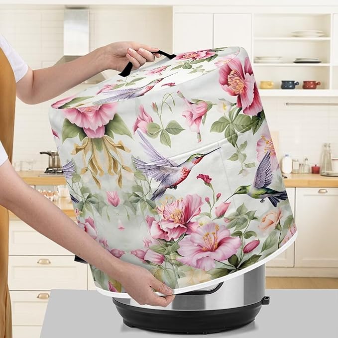 Flashideas Hummingbird Flower Pressure Cooker Cover for Women Dust-proof Cover for Rice Cooker Air Fryer Kitchen Appliance Covers with Top Handle and Pocket Home Kitchen Decor Gifts for Friends