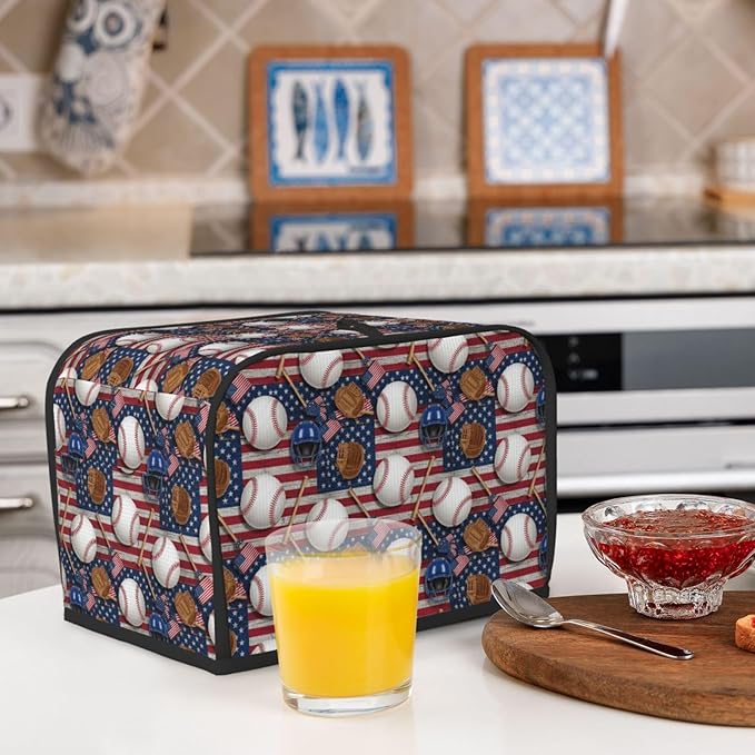 2 Slice Toaster Dust Cover, Machine Washable Fingerprint Protector Baseball Rustic Wooden American Flag, Soft Polyester Kitchen Appliance Cover
