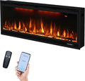 42 inch Smart Electric Fireplace with App Control, Wall Mount & in Wall recessed Fireplace Inserts, Multicolor Flame w/Realistic Log &Crystals, Overheating Protection and Timer, 750W/1500W, Black