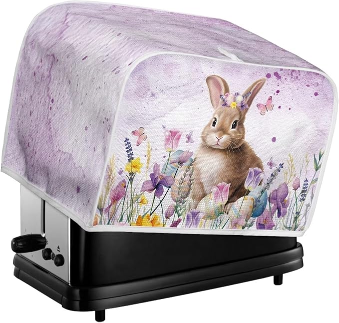 Bunny Flower Print 2 Slice Toaster Cover Fingerprint Protection Waterproof Stain Resistant Toaster Dust Protector