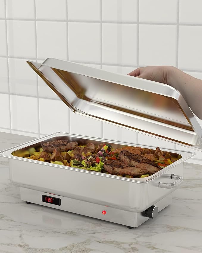 Electric Chafing Dish for Buffet,Food Warmer and Servers,9QT Rectangular Buffet Set Stainless Steel with 1 Full-size Pan & 2 Half-size Pan, Temperature Control Display for Parties, Catering