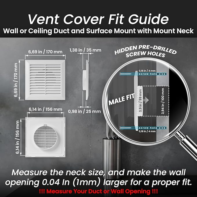 Repa Market 4 Inch (Opening) White Air Vent Cover - Plastic Fresh Air Intake Vent for Round Duct - Register Vent Cover with Mesh Screen - Wall or Ceiling HVAC Return Air Register - Modern Soffit Vents