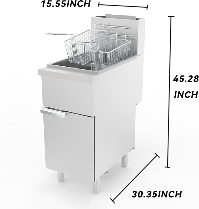 Commercial Deep Fryer, 3-Burner Fryer for Restaurants, Stainless Steel Gas Floor Fryer with 2 Baskets and Adjustable Temperature, Liquid Propane Powered, 40 LBS Capacity, 400°F, 90,000 BTU