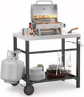 onlyfire Stainless Steel Movable Dining Cart Table, Pizza Oven Table, Multifunctional Utility Cart with Wheels for Outdoors, Kitchen or Backyard Patio
