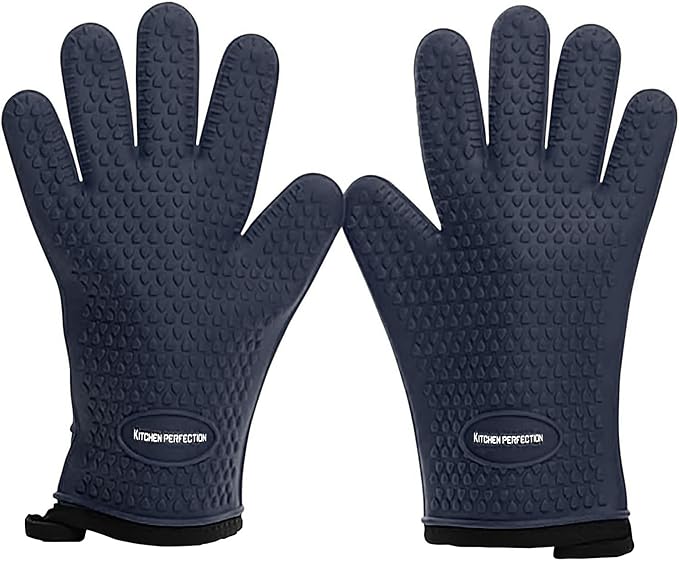 KITCHEN PERFECTION XL Silicone Smoker Oven Gloves-Extreme Heat Resistant BBQ Gloves-Handle Hot Food Right on Your Grill Fryer&Pit|Waterproof Grilling Cooking Baking Mitts|Superior Value Set+3 Bonuses