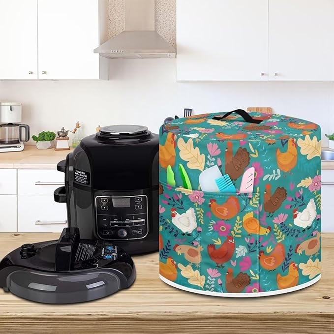 Flashideas Cartoon Chicken Dust Cover with Pocket for Instant Pot, Rice Cooker and Air Fryer, Round Pressure Cover Dust-Proof Stain Resistant Electric Appliance Cover Easy to Clean