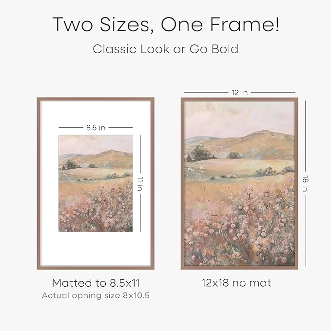 Homeforia 12x18 Picture Frame Mocha, High End Metal 12x18 Poster Frames with Mat 8.5x11 Photo, 12 x 18 Mocha Frames Matted to 8.5 by 11 inch Print, 18x12 Thin Frame, Tempered Glass, Wall Kit, Set of 1