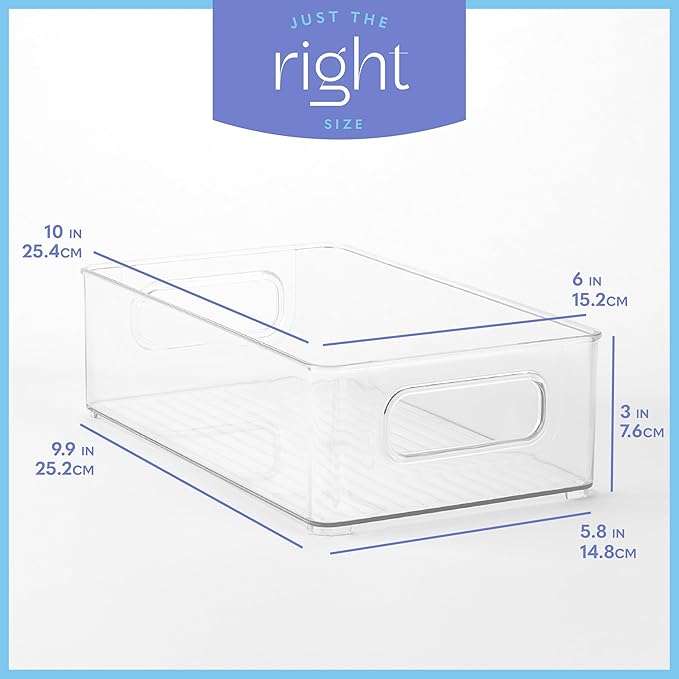 primebox 6 Pack Clear Plastic Organizing Container with Integraged Handles for Home Organization for Kitchen, Pantry, Fridge, Freezer, Cabinet,Bathroom, Stackable. 10"x6"x3"