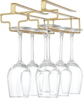 Wine Glass Rack Under Cabinet, Drilling Free No Screw Steamware Holder Under Shelf Metal Wine Glasses Holders 304 Stainless Steel Hanger Storage Organizer Hanging Glass Fit for Bar Kitchen 2 Rows Gold