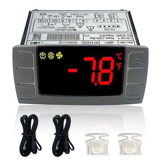 XR03CX-4N0F1 Temperature Controller with Sensor Probe, 120V Thermostat Controller Compatible with Dixell Temperature Controller Fit for Refrigerators/Freezer Replace # XR03CX, W0302186, XR03CX-4N1C0