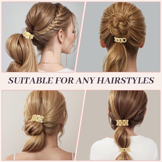 3PCS Metal Hair Tie For Women,Gold Cuffs,Metal Geometric Gold Hair Ties, Hair Accessories Stretchy and Non-Damage Ponytail Holders,Ponytail Cuff Hair Bands For Hair Styling (SET6)