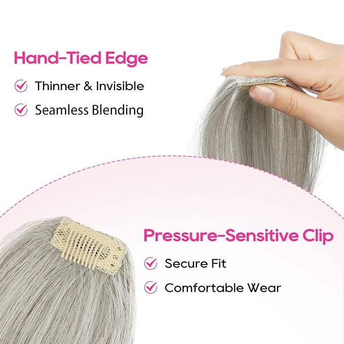 REECHO Clip in Hair Volumizer, Short Thick Clip in Hairpieces Adding Extra Hair Volume Extensions for Women with Thin Fine (Silver Grey, 8 Inch(Pack of 4))