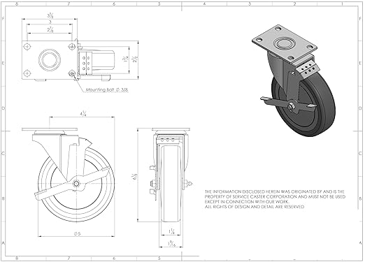 Service Caster Brand Replacement Caster for Uline Caster H-5540SWB - Swivel Top Plate Caster with 5 Inch Gray Polyurethane Wheel and Top Lock Brake - Fits Carts, Dollies and Poly Box Trucks H-3840