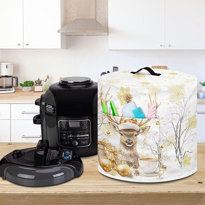 Golden Elk Dust Cover for Kitchen Instant Pot Accessories Appliance Cover Quart Pressure Cooker Air Fryer Rice Cooker Kitchen Appliance Dust Covers with Storage Pockets Size M