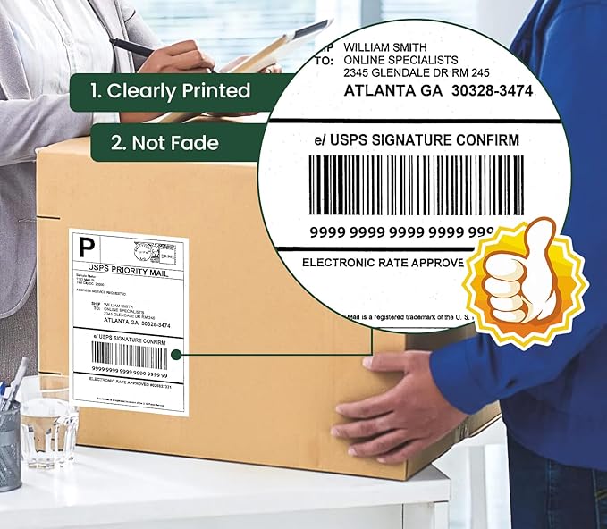 250 Labels 1 Rolls 4"×6" Direct Thermal Shipping Labels,Perforated and Strong Adhesive, Compatible with JADENS, ASprink, Phomemo, Rollo, Zebra, Omezizy and Other Thermal Printers