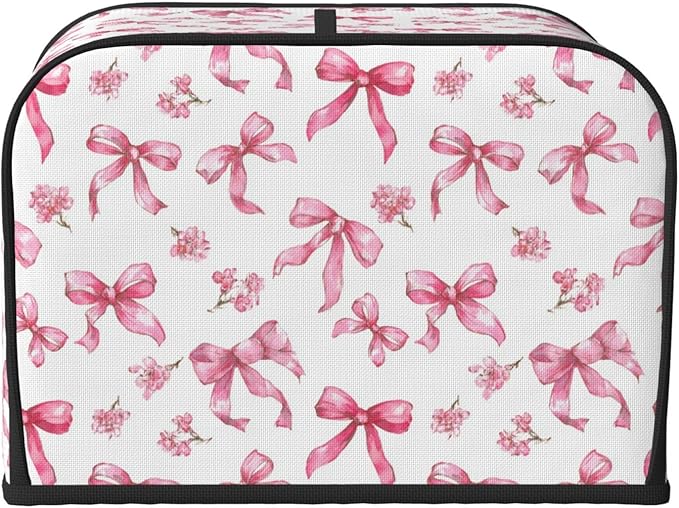 4 Slice Toaster Cover for Kitchen Pink Flower Bow Pattern Waterproof and Dustproof Toaster Dust Cover with Side Pockets Decorative Universal Cover for Wide Slot Toasters and Small Appliances