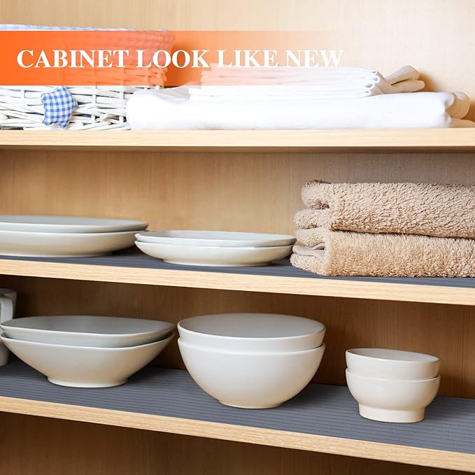 Shelf Liners for Kitchen Cabinets, 10" W x 360" L, Non Adhesive Shelf Liner, Non-Slip Kitchen Drawer Liners, Waterproof Durable Cabinet Liners for Shelves, Pantry, Dark Gray