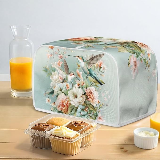 Hummingbird Flower Print 2 Slice Toaster Cover Appliance Dust-proof Bread Maker Cover Kitchen Accessories Decor