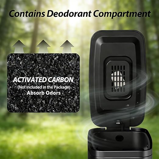 1.6 Gallon Bathroom Trash Can with Lid Step Pedal, Soft Close, Small Black Stainless Steel Garbage Can with Removable Inner Bucket, Slim Fit for Narrow Spaces Bedroom Office