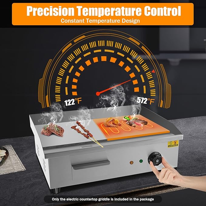 3000W Commercial Electric Griddle, Electric Countertop Griddle, Stainless Steel Teppanyaki Flat Top Grill for Processing Pancakes Steaks Hamburgers