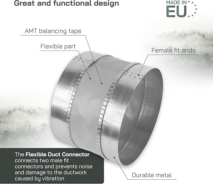 Vent Systems 8" Inch Flexible Vibration-Reducing Female Fit Duct Connector – Galvanized Steel Coupling for Joining Two Male Duct Fittings – HVAC Ventilation Inline Noise-Reducing Coupler