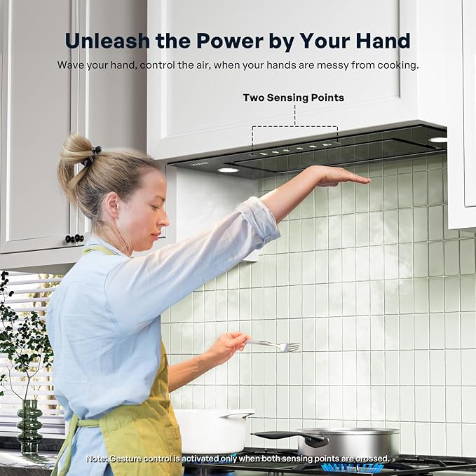 Range Hood Insert 30 Inch - Built-in 900 CFM Ducted/Ductless Range Hood with 3 Speed Fan, Black Stainless Steel & Tempered Glass with Gesture Sensing &Touch Control for Over Kitchen Stove