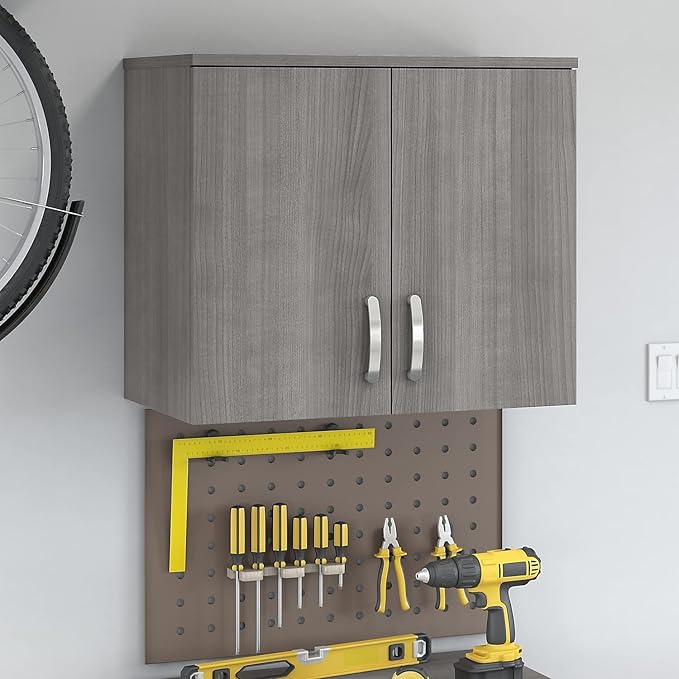 Bush Business Furniture Universal Wall Cabinet with Doors and Shelves in Platinum Gray, Versatile Home Organizer, Office Storage Unit and Adjustable Shelving