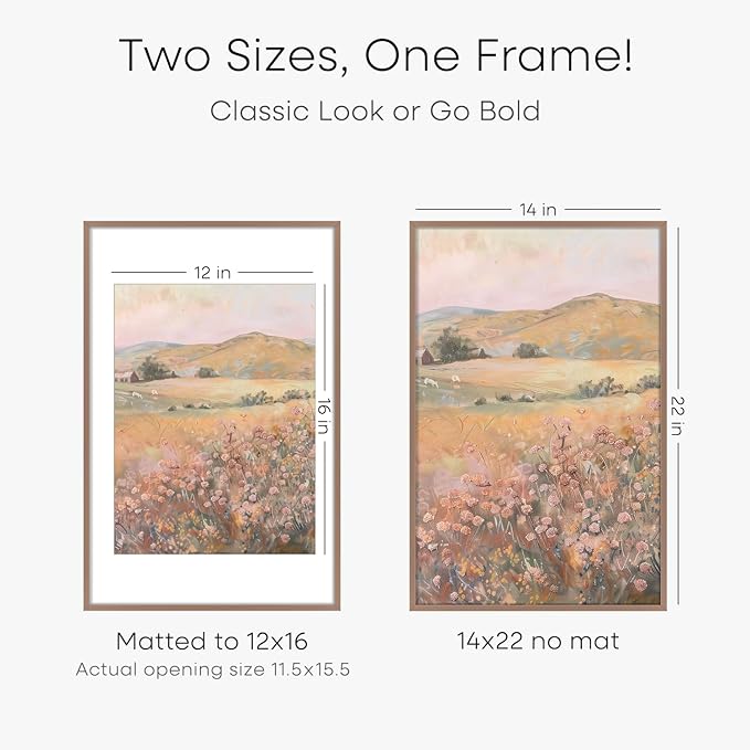 Homeforia 14x22 Picture Frame Mocha, High End Metal 14 x 22 Poster Frames with Mat 12 x 16 for Photo, 14x22 Mocha Frame Matted to 12x16 inch Print, 22x14 Thin Frame, Tempered Glass, Wall Kit, Set of 1