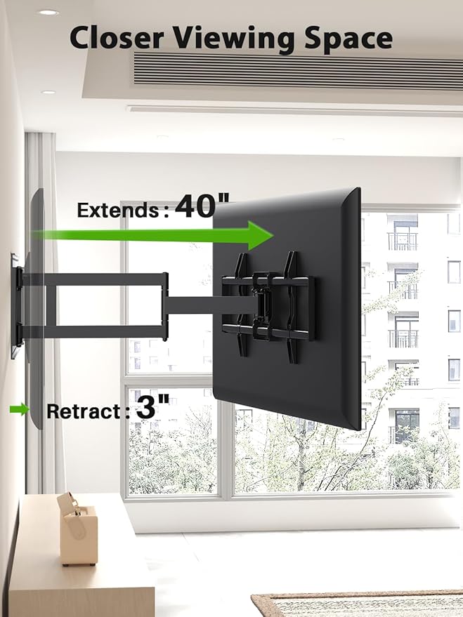 USX Mount Long Arm TV Wall Mount for Most 42-95 inch Television 40 Inch Extension Full Motion TV Mount，Wall Mount Bracket with 90°Swivel Up to 150lbs Fits 16” 18” 20” 24” Stud VESA 800x400mm