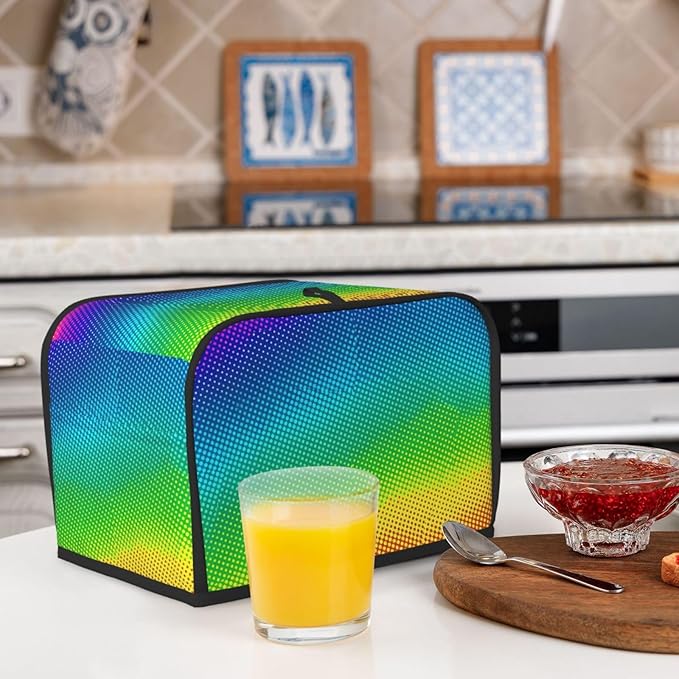 Polyester 2 Slice Toaster Cover Rainbow Vibrant Neon Colors Circles Rounds Dots Radiant, Dust & Fingerprint Protection, Machine Washable Small Appliance Cover