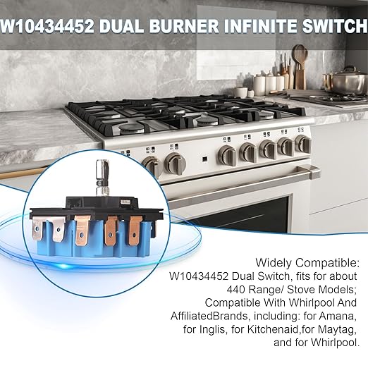 W10434452 Dual Infinite Stove Control Switch – Replaces WPW10434452, 2118918, AP6021365, PS11754687, EAP11754687 – Compatible with Whirlpool, Maytag, Amana, KitchenAid Electric Ranges