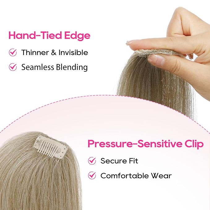 REECHO Clip in Hair Volumizer, Short Thick Clip in Hairpieces Adding Extra Hair Volume Extensions for Women with Thin Fine (Ash Blonde with Highlights, 8 Inch(Pack of 2))