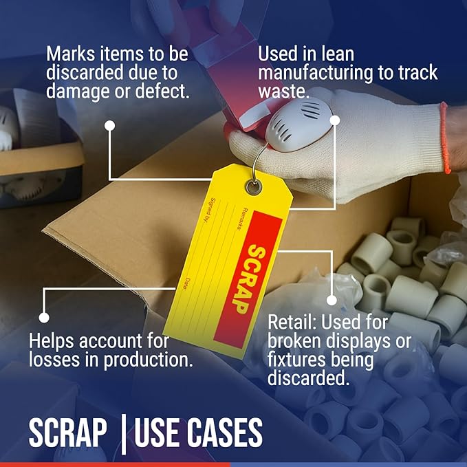 Tags 4 Less Production Quality Control Hang Tags – Equipment Preventative Maintenance Labels, for Easy Record-Keeping for Inventory Status (Scrap, Pack of 100)