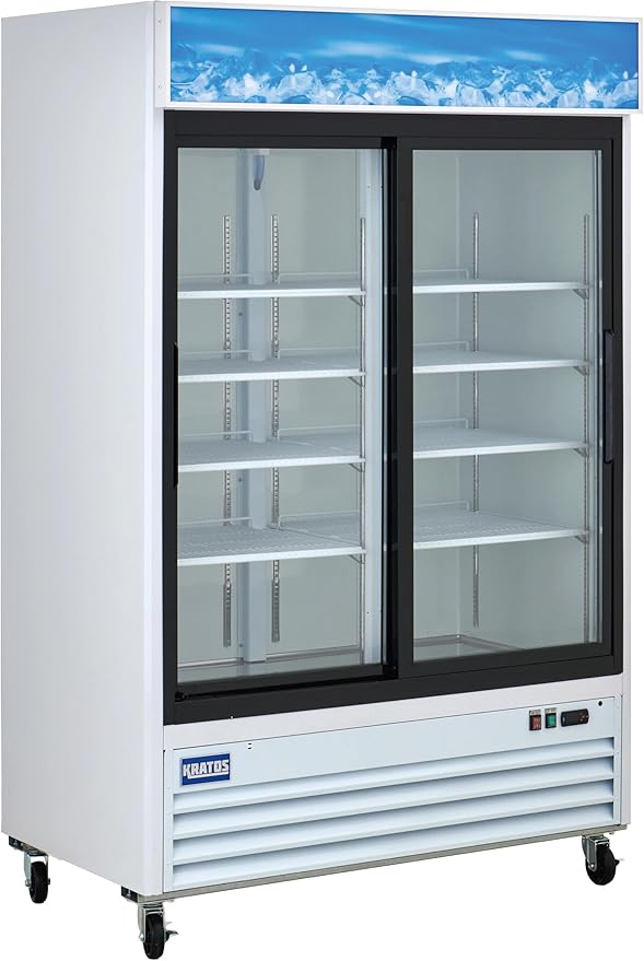 Kratos Commercial Two Door Merchandising Refrigerator, Sliding Two Door Mobile White Display Refrigerator for Shops and C Stores, 53" Wide, LED Lighting, 115V (67K-209)