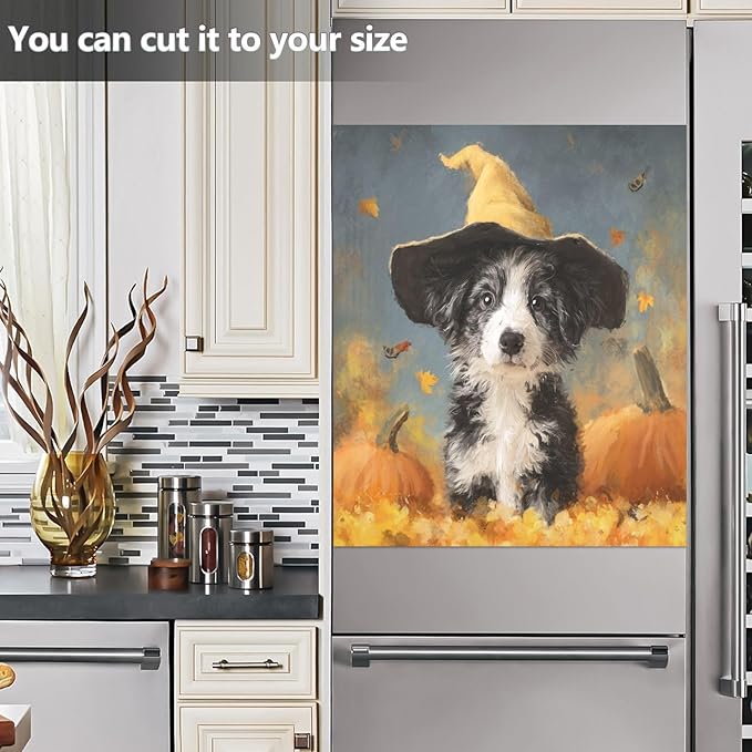 Halloween Dog Pumpkin Orange Dishwasher Magnet Cover Front Door Magnetic Dishwasher Cover Decorative Refrigerator Magnet Covers Fridge Panel Decal for Kitchen Home Decor, 23" x 26"