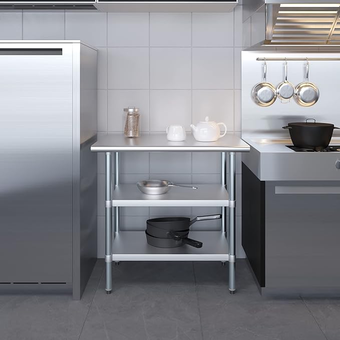 AmGood Stainless Steel Work Table with 2 Shelves | NSF | Metal Utility Table (36" Long x 24" Deep)