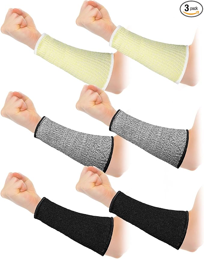 Sintege 3 Pairs Arm Protectors for Thin Skin and Bruising Cut Resistant Forearm Sleeve Level 5 Arm Burn Protection Sleeve (Black, Beige, Grey,7.9 Inch)