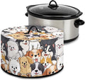 Cartoon Dogs Print Slow Cooker Cover with Storage Pocket Portable Stain Resistant Slow Cooker Cover for Kitchen Extra Accessories Fit 6/7/8 Quart Electric Oval Crock Pot