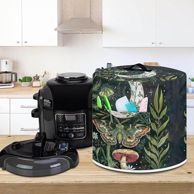 Flashideas Moth Pressure Cooker Cover with Storage Pocket Compatible with 8 10 Quart Instant Pot, Durable Rice Cooker Air Fryer Accessories, Waterproof Kitchen Appliances Dust Cover
