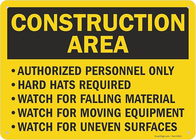 SmartSign "Construction Area - Authorized Personnel Only, Hard Hats Required" Sign | 10" x 14" Aluminum
