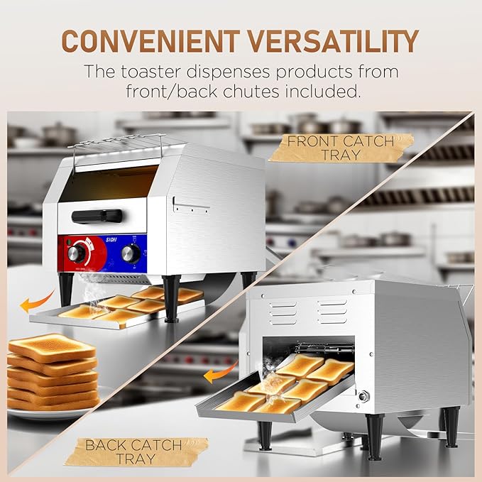 Commercial Conveyor Toaster w/ 2 Slice Wide Slot, 300 Slice/hour Commercial Toaster w/ 10.1’’ Wide and 3‘’ Opening, Industrial Kitchen Cooking bagel w/Stainless Steel and Heavy Duty