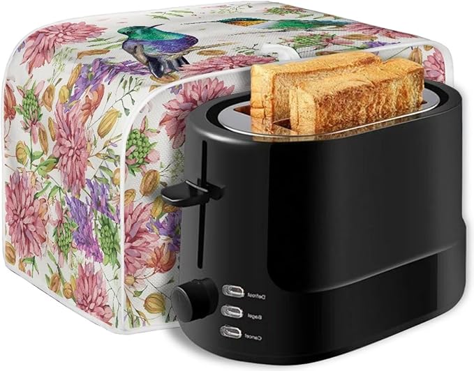 Hummingbird Floral Print Toaster 2 Slice Cover Fingerprint Protection Waterproof Toaster Dust Cover Kitchen Accessories Decor