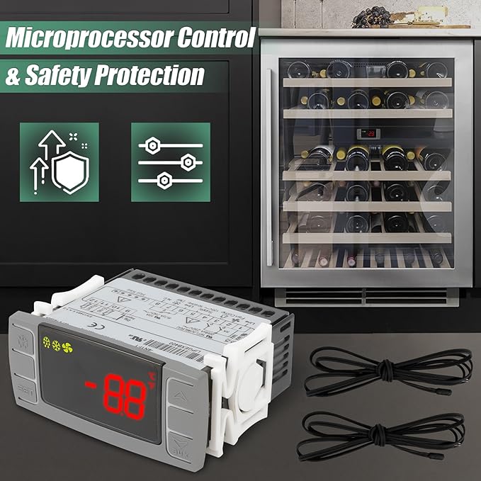 Replacement for Dixell XR06CX-4N1F1 Temperature Controllers, Ideal for 120V 50-60hz Commercial Refrigerators/Freezer,Programmable Digital Thermostat with Sensor Probe & Mounting Hardware